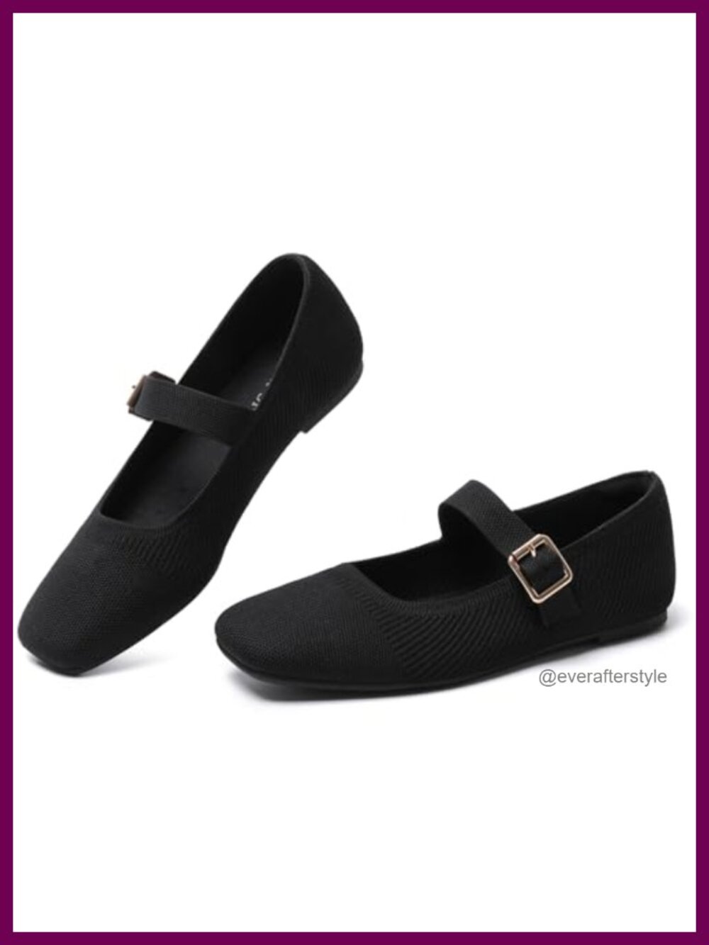 Knit Flats Square Toe Slip On Ballet Flats Adjustable Strap Mary Jane Shoes